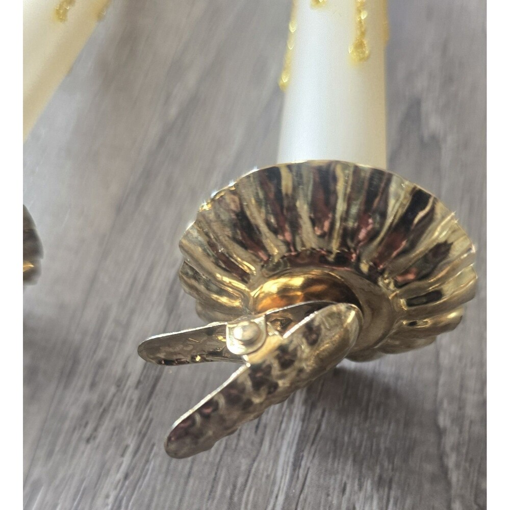 Vintage 4 Glass Candle Shape Clip On With Gold Glitter Christmas Ornaments - Picture 6 of 7